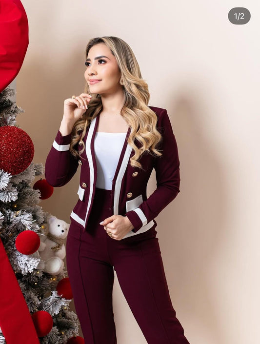 Burgundy Chic Set – Elegancia Ejecutiva